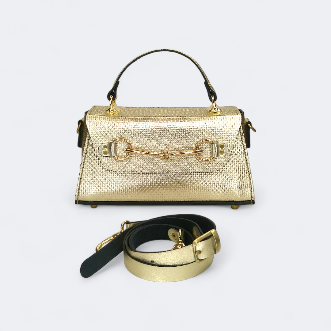 CLARA champagne straw leather bag