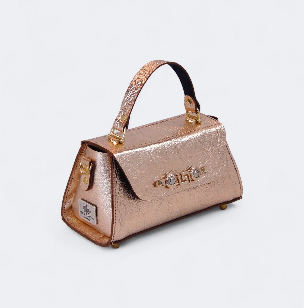 Metallic rose gold δερμάτινη τσάντα CLARA σε μεταλλικό ροζ χρυσό