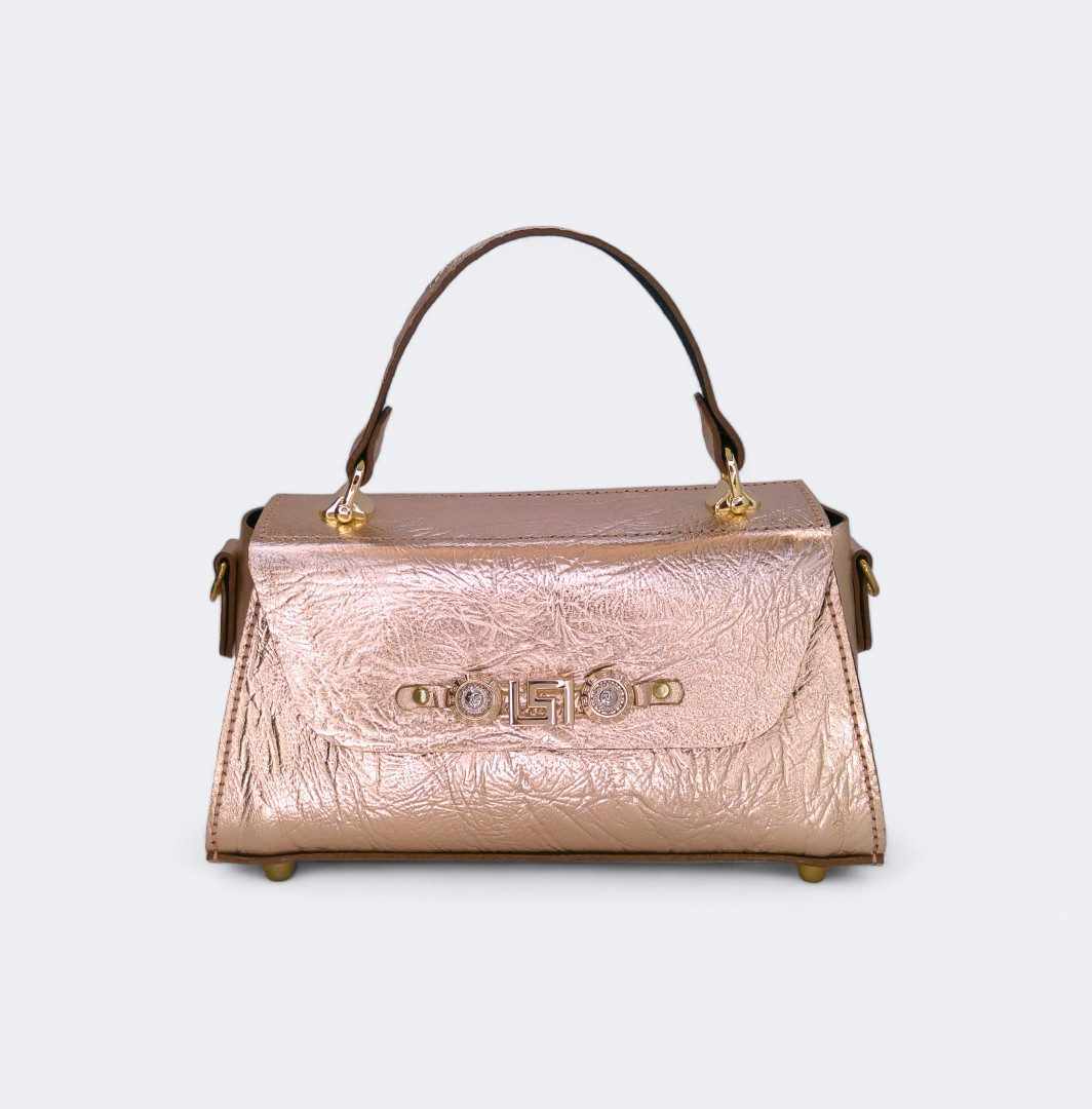 Metallic rose gold δερμάτινη τσάντα CLARA σε μεταλλικό ροζ χρυσό
