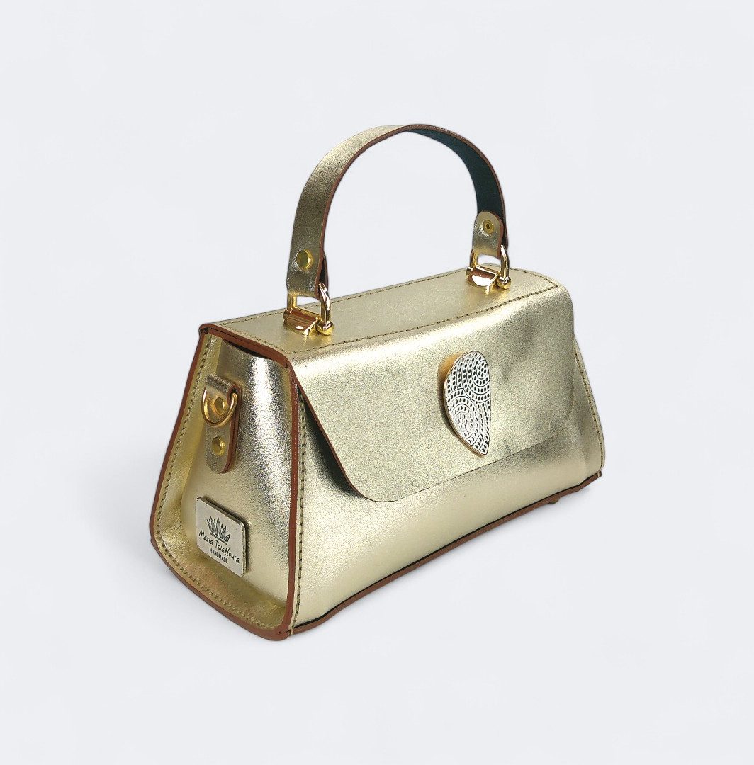 Metallic champagne δερμάτινη τσάντα CLARA σε μεταλλικό χρυσό σαμπανιζέ