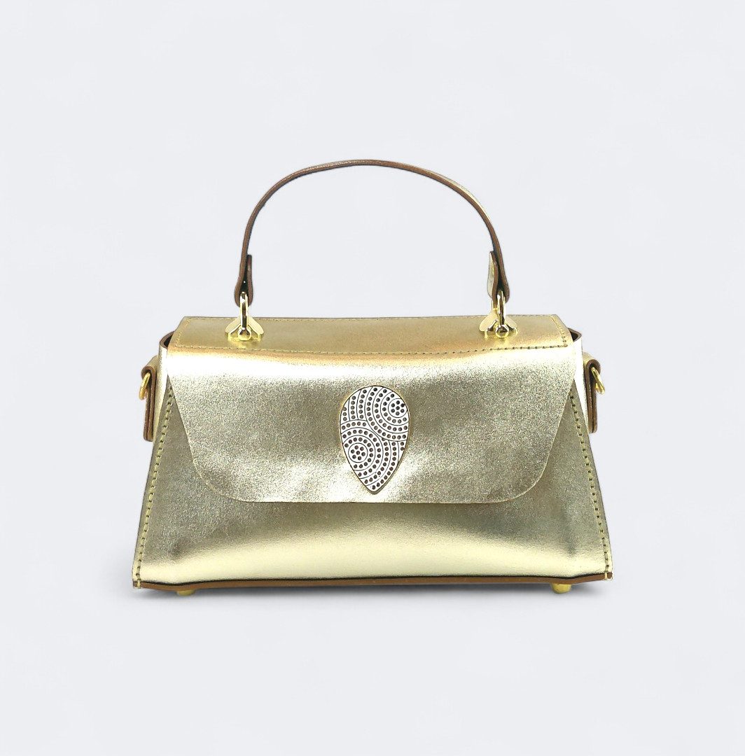 Metallic champagne δερμάτινη τσάντα CLARA σε μεταλλικό χρυσό σαμπανιζέ