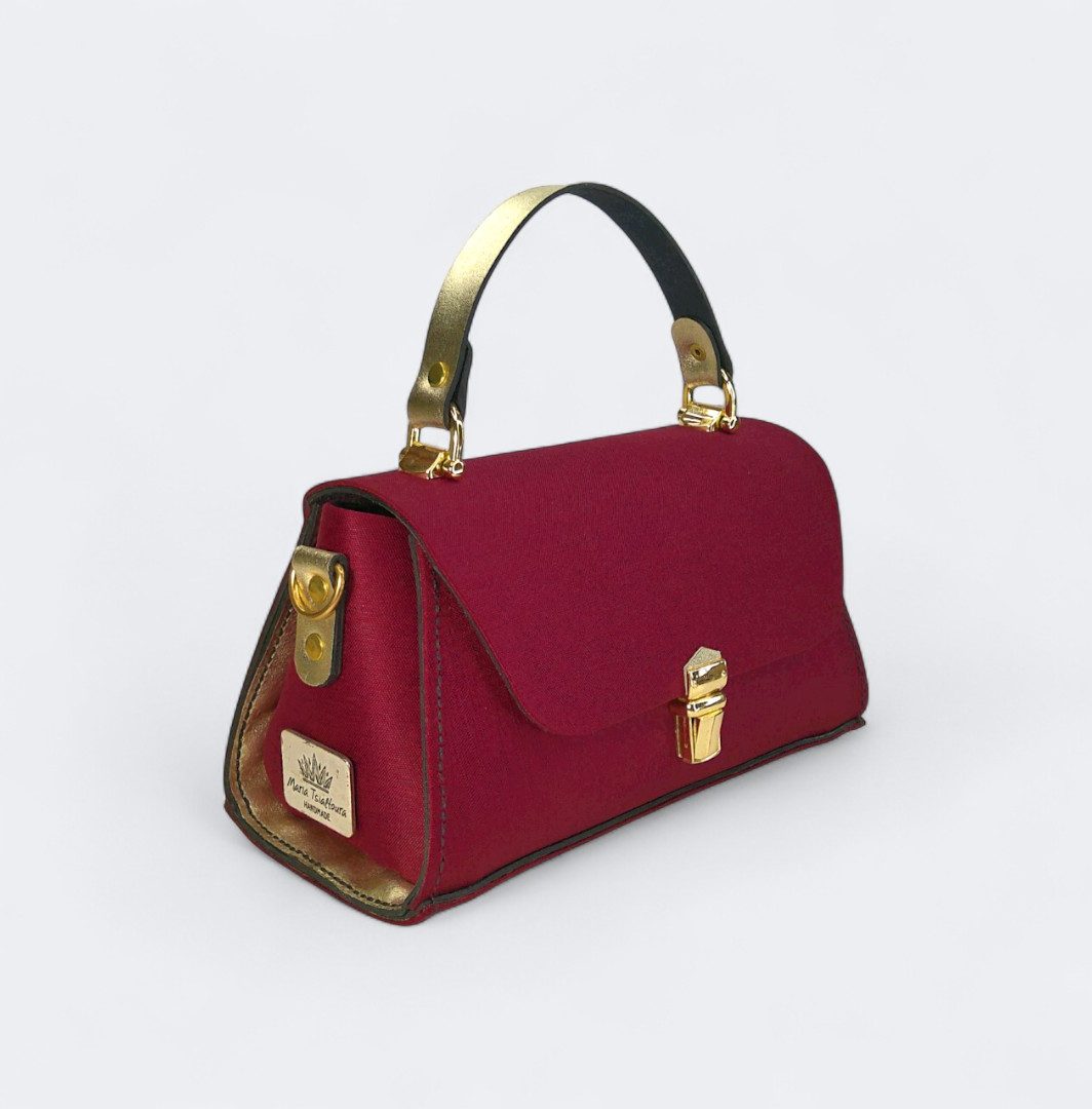 Burgundy baroque τσάντα CLARA από ύφασμα στόφα και μεταλλικό χρυσό δέρμα