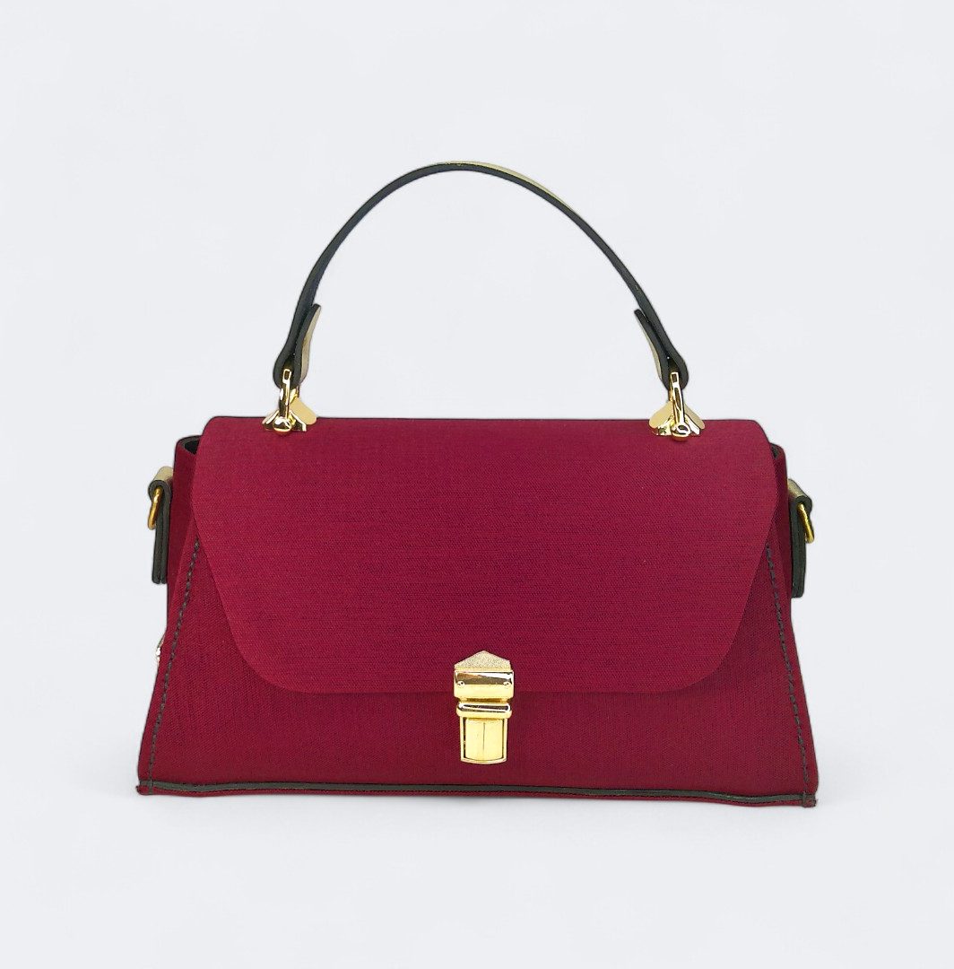 Burgundy baroque τσάντα CLARA από ύφασμα στόφα και μεταλλικό χρυσό δέρμα