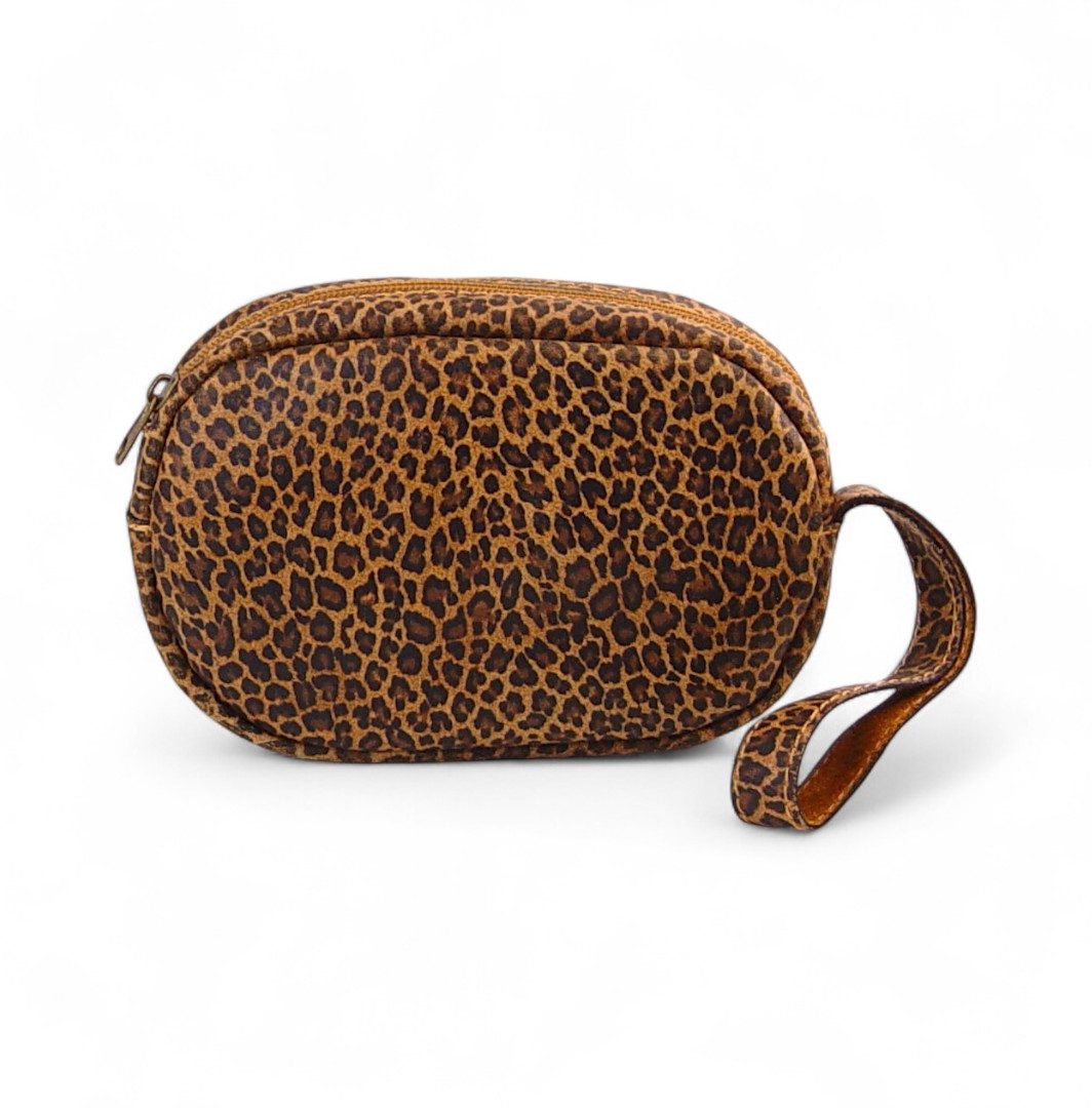 Leopard print δερμάτινο τσαντάκι RUBY με χειρολαβή καρπού