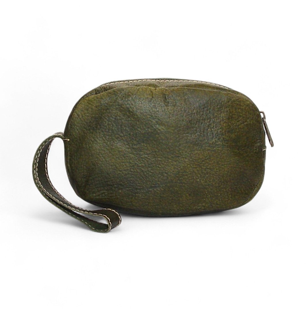 Dark green δερμάτινο τσαντάκι RUBY σε λαδί απόχρωση