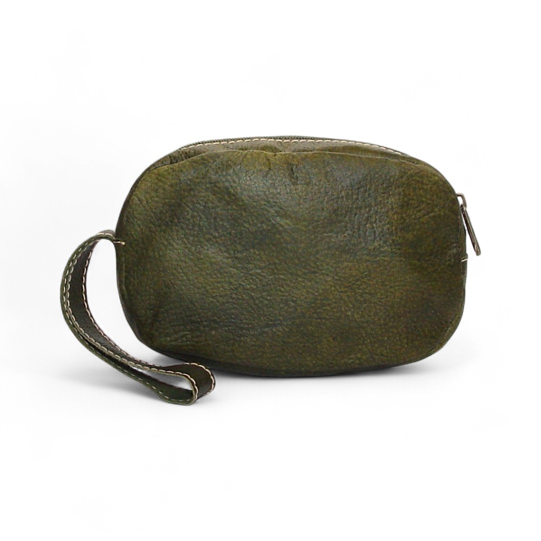 Dark green δερμάτινο τσαντάκι RUBY σε λαδί απόχρωση