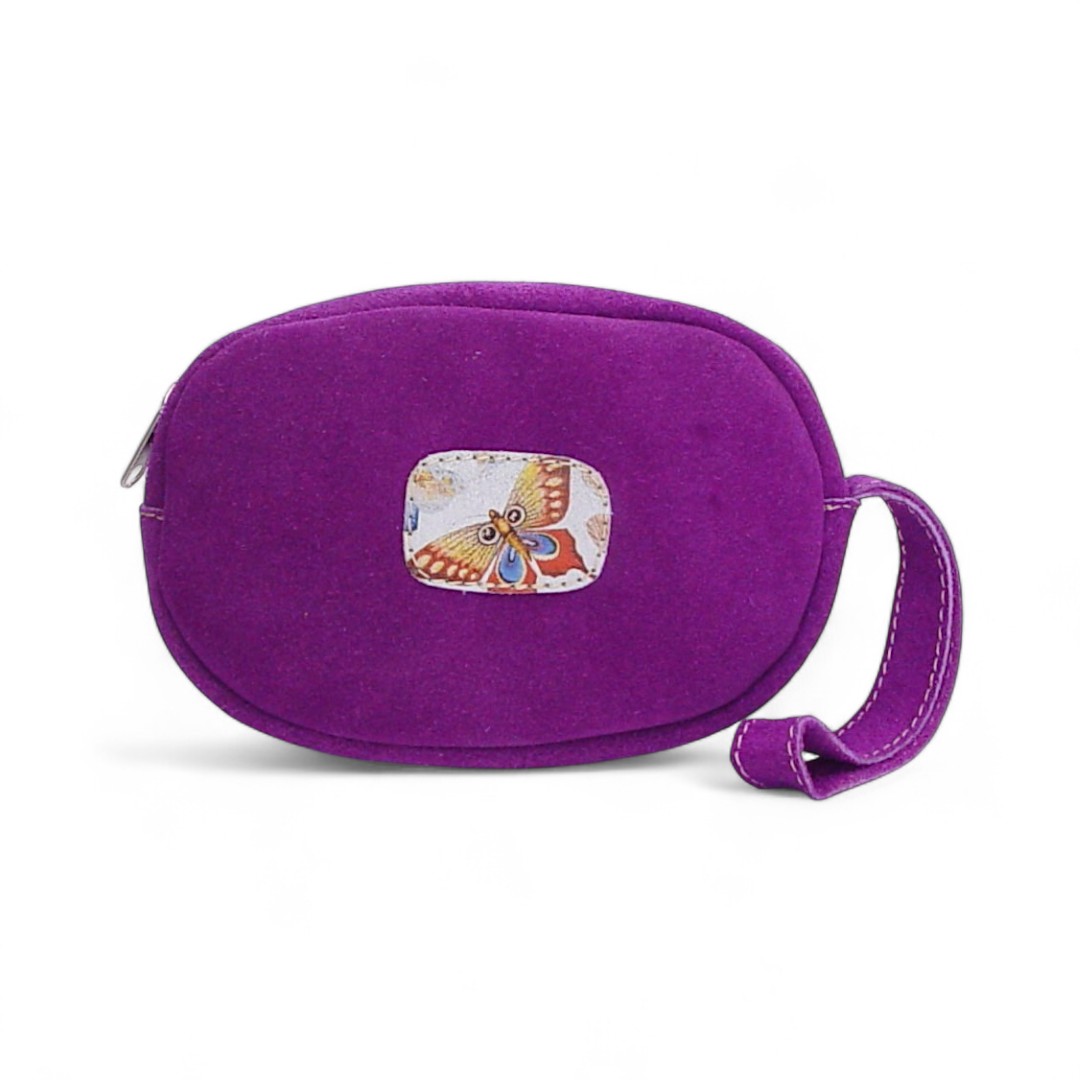 Μωβ suede δερμάτινο τσαντάκι RUBY με χειρολαβή καρπού