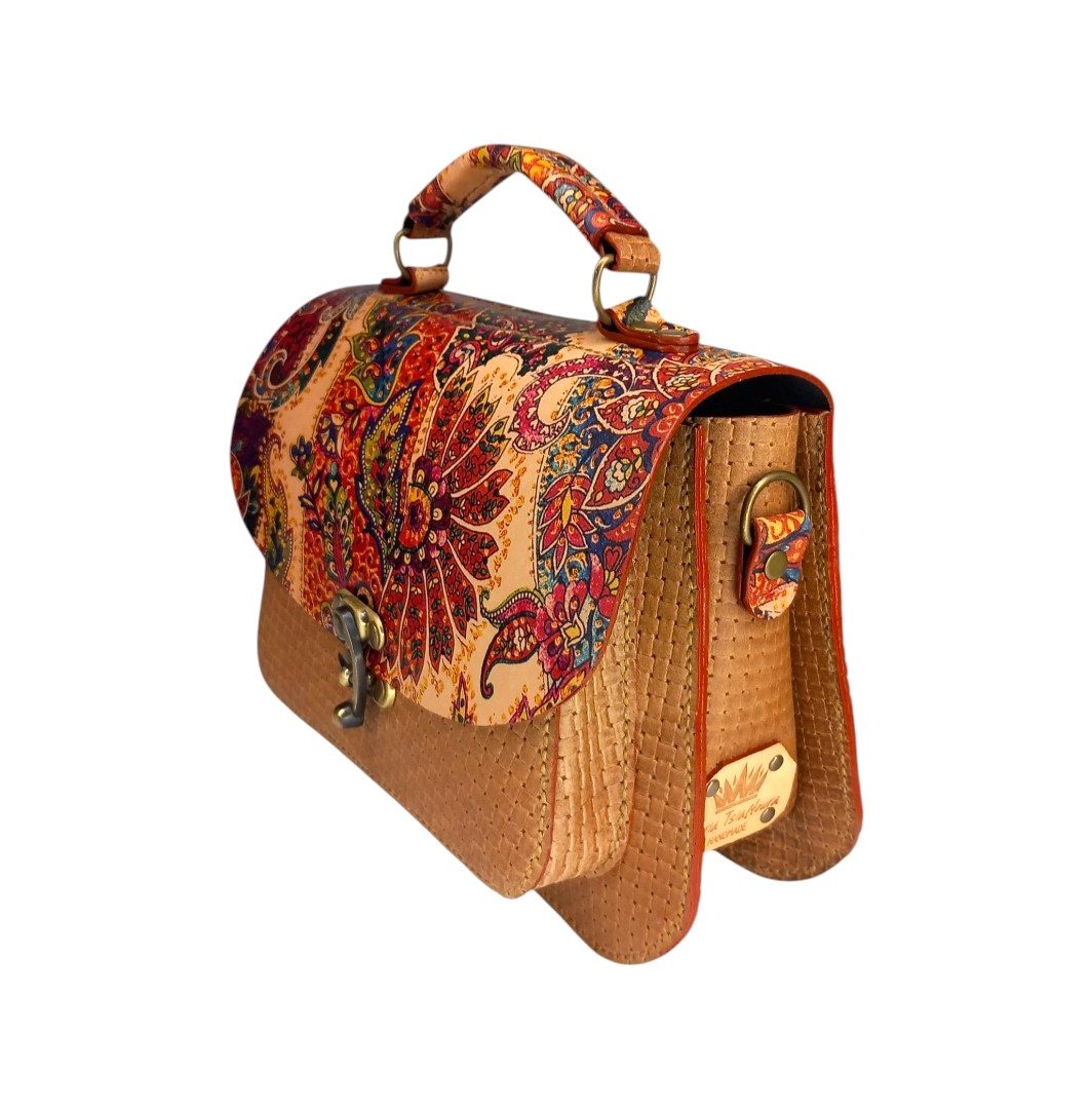 Paisley δερμάτινη τσάντα VIOLET με boho vintage σχέδιο