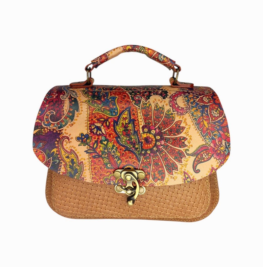 Paisley δερμάτινη τσάντα VIOLET με boho vintage σχέδιο