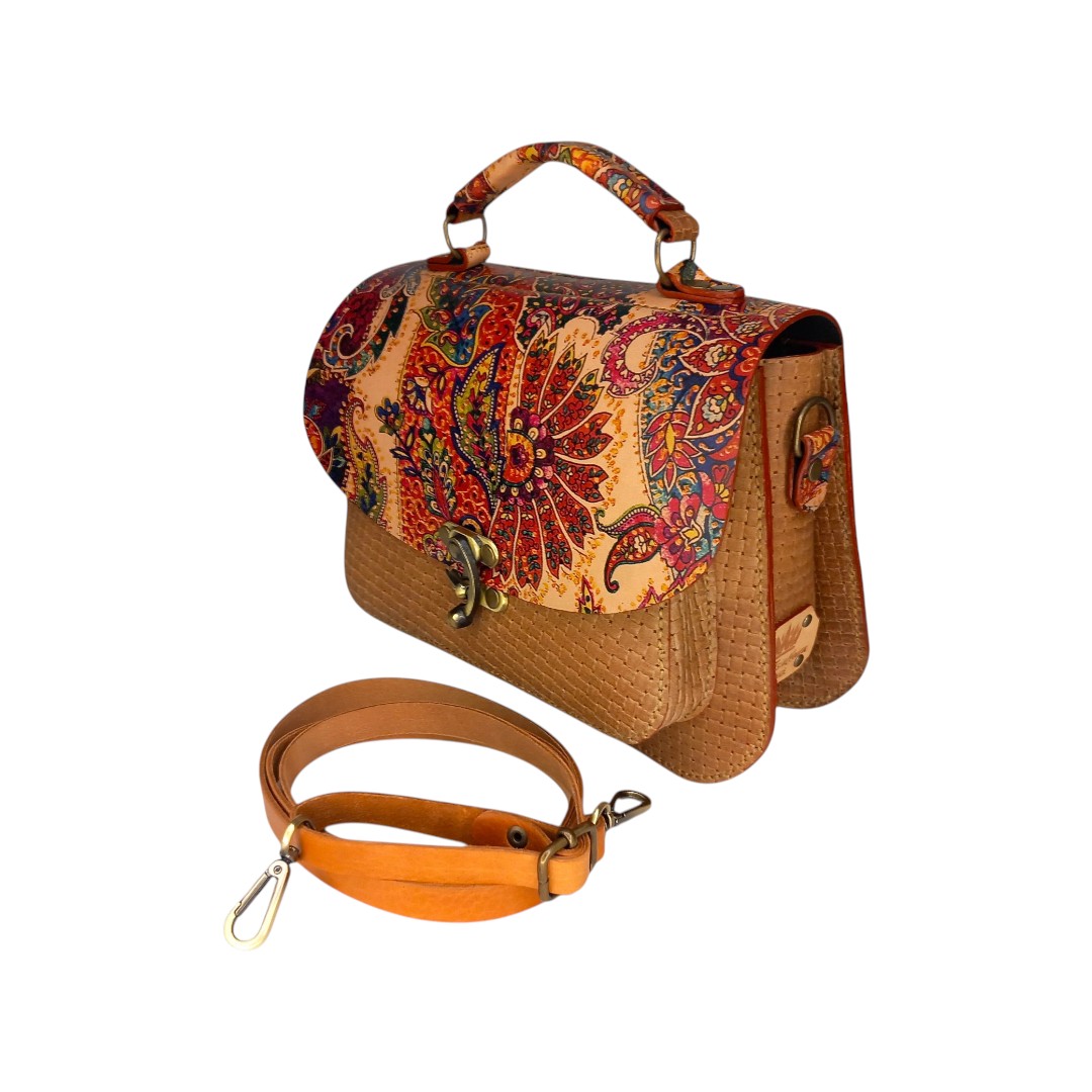 Paisley δερμάτινη τσάντα VIOLET με boho vintage σχέδιο