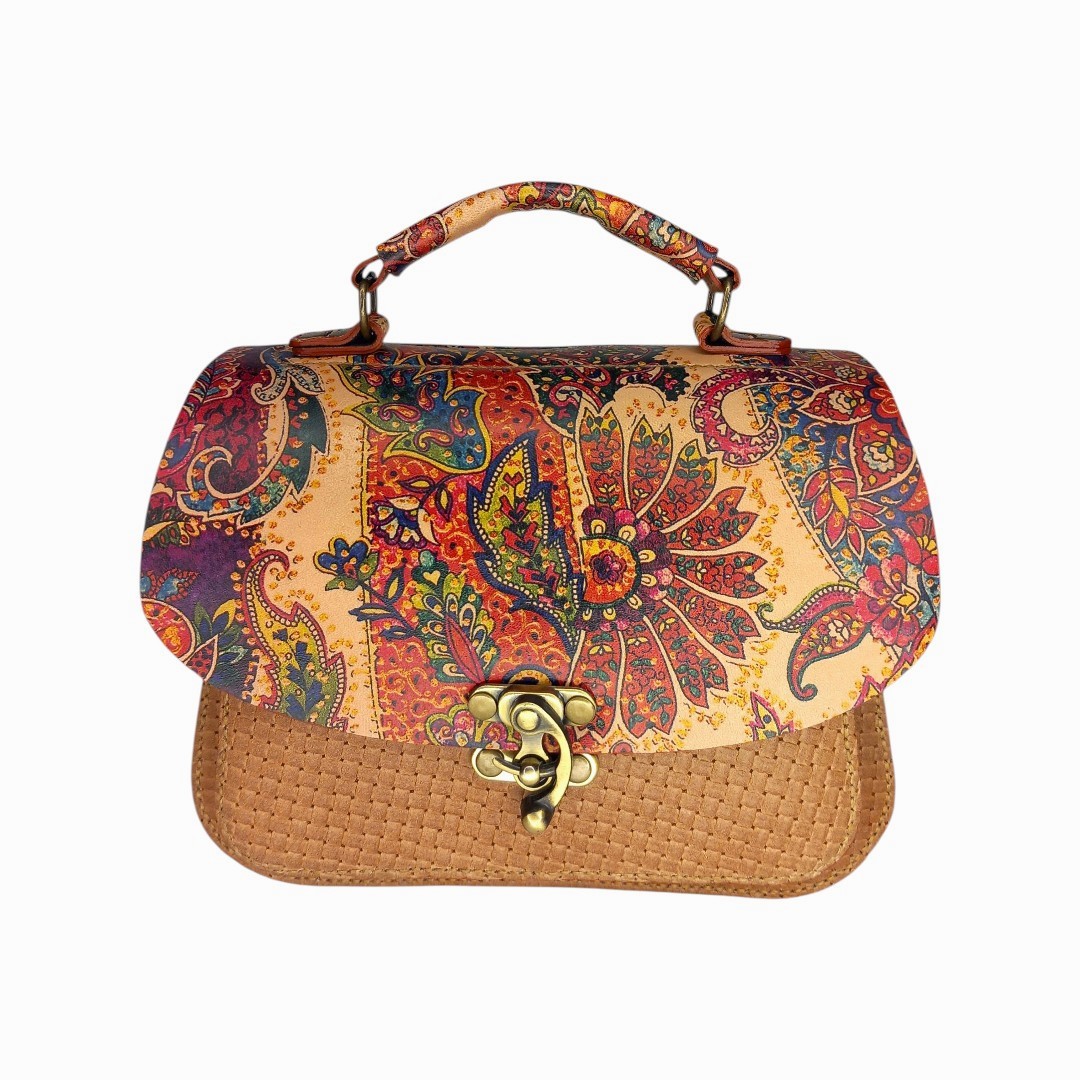 Paisley δερμάτινη τσάντα VIOLET με boho vintage σχέδιο