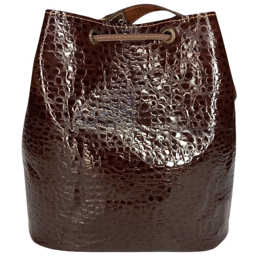 Glossy croco leather bag AVA in brown shade