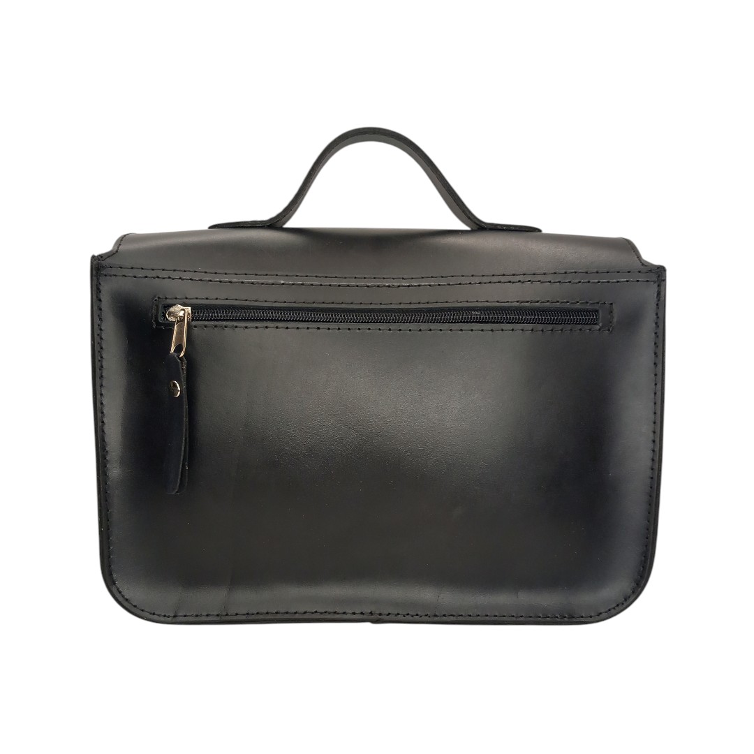 Μαύρη δερμάτινη satchel τσάντα EVA με ρυθμιζόμενο λουρί
