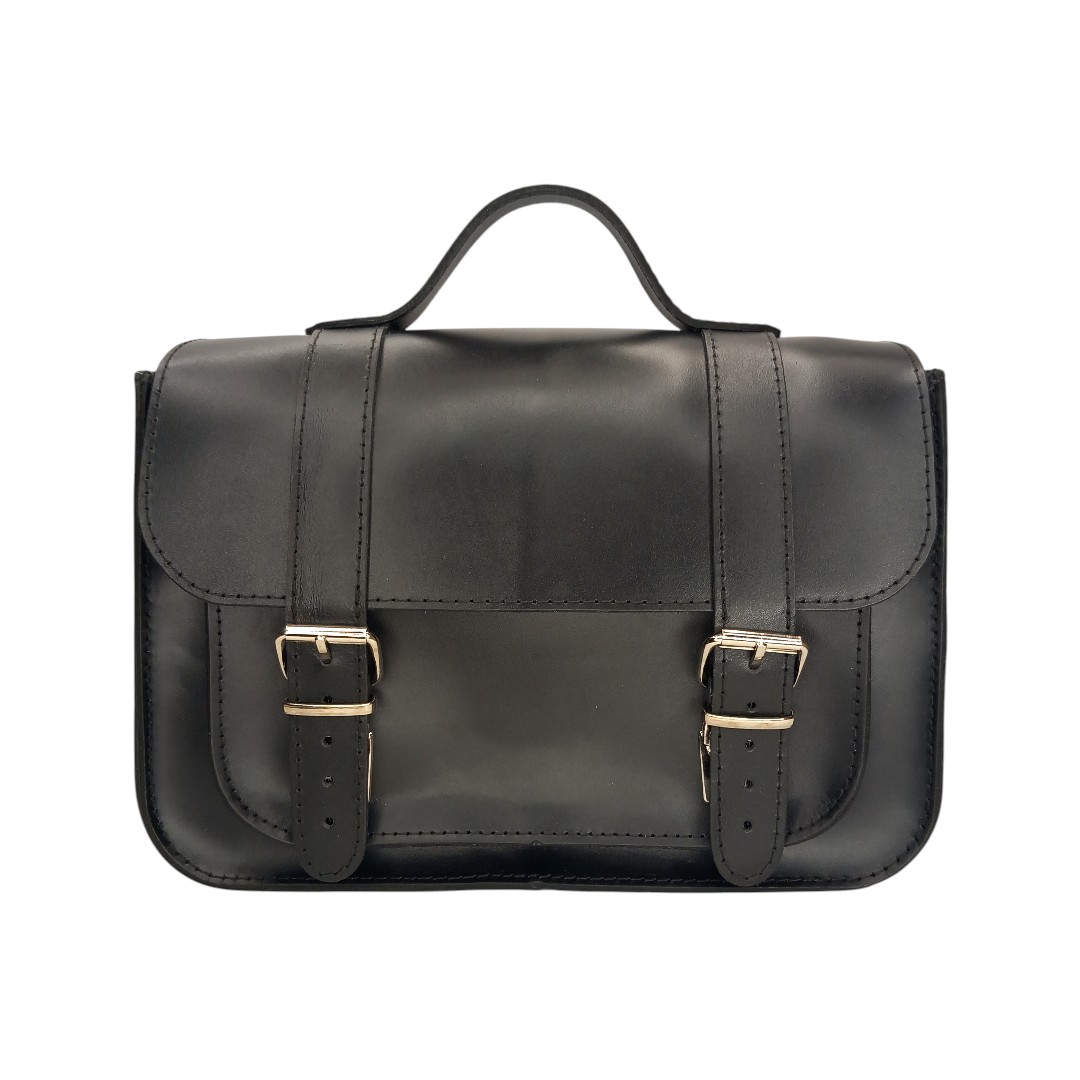 Μαύρη δερμάτινη satchel τσάντα EVA με ρυθμιζόμενο λουρί