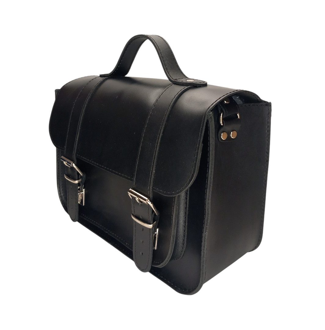 Μαύρη δερμάτινη satchel τσάντα EVA με ρυθμιζόμενο λουρί