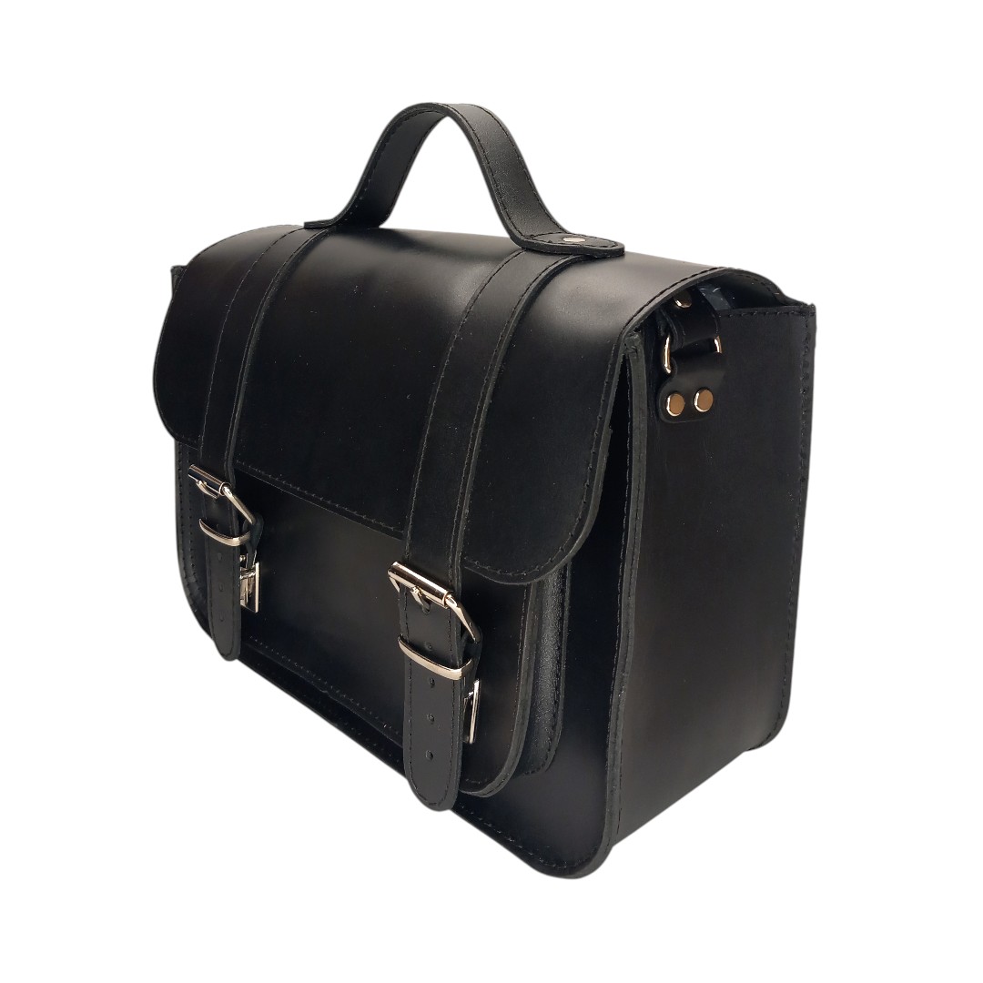 Μαύρη δερμάτινη satchel τσάντα EVA με ρυθμιζόμενο λουρί