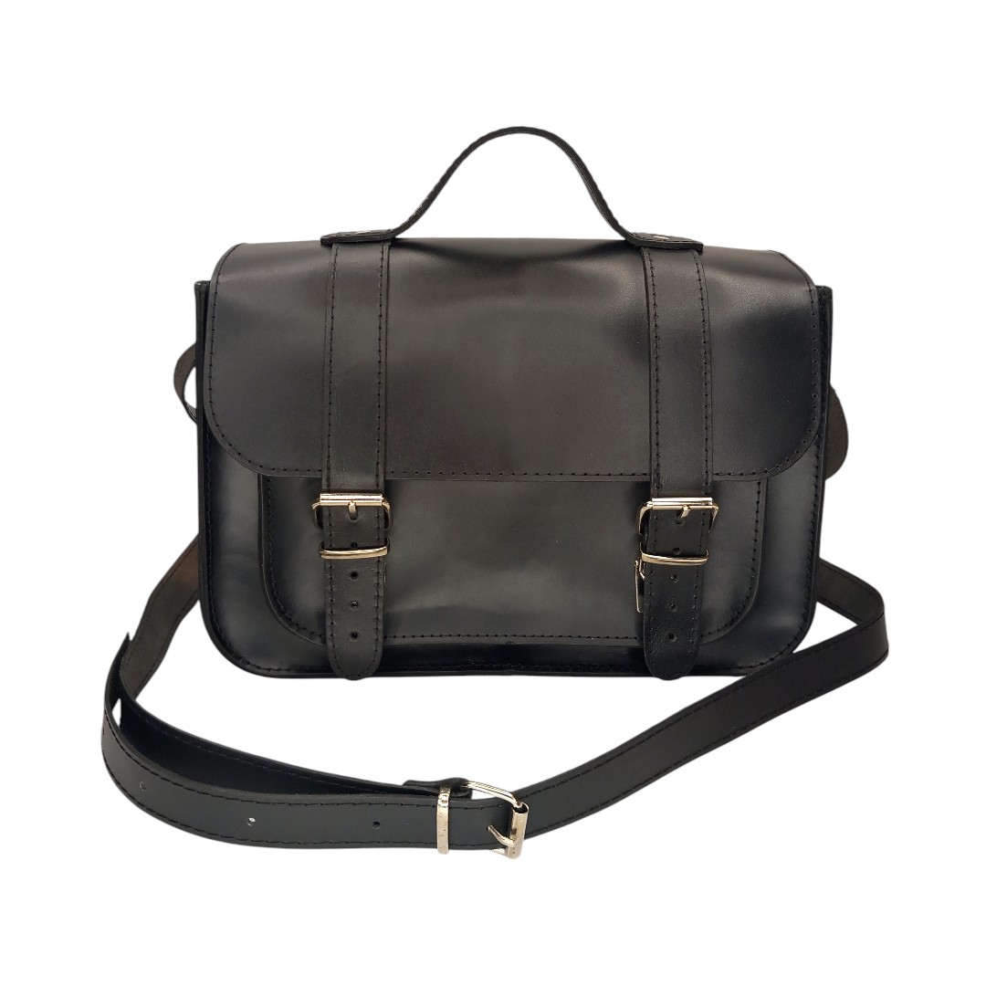 Μαύρη δερμάτινη satchel τσάντα EVA με ρυθμιζόμενο λουρί