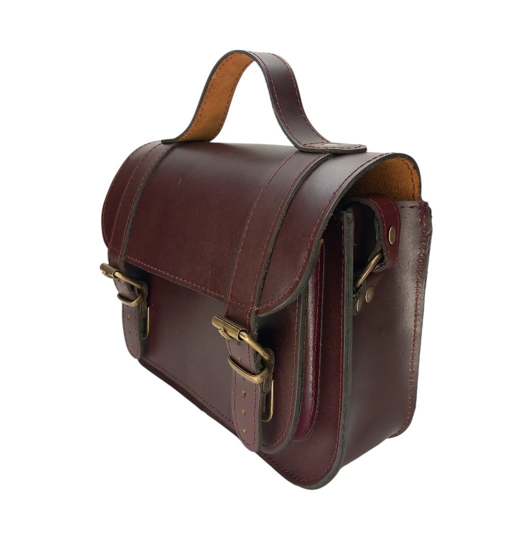 Βυσσινί δερμάτινη satchel τσάντα EVA με ρυθμιζόμενο λουρί
