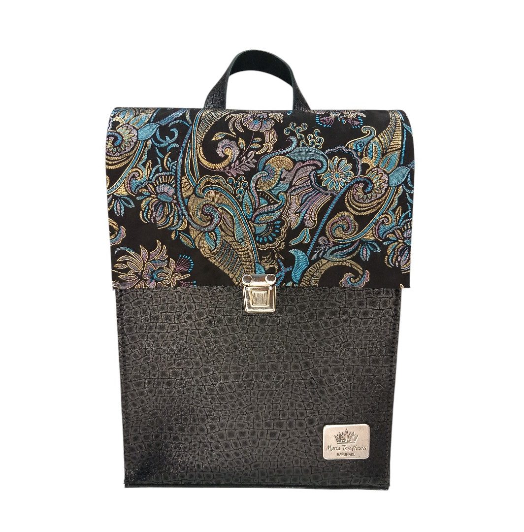 Black croco δερμάτινο backpack TERRA με baroque σχέδιο