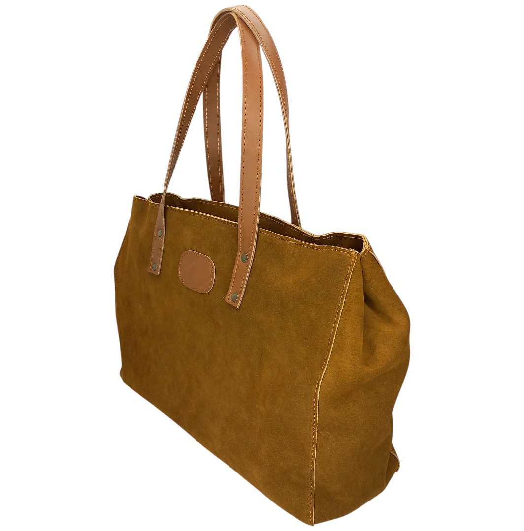 Cigar brown δερμάτινη shopper LENA από γνήσιο καστόρι