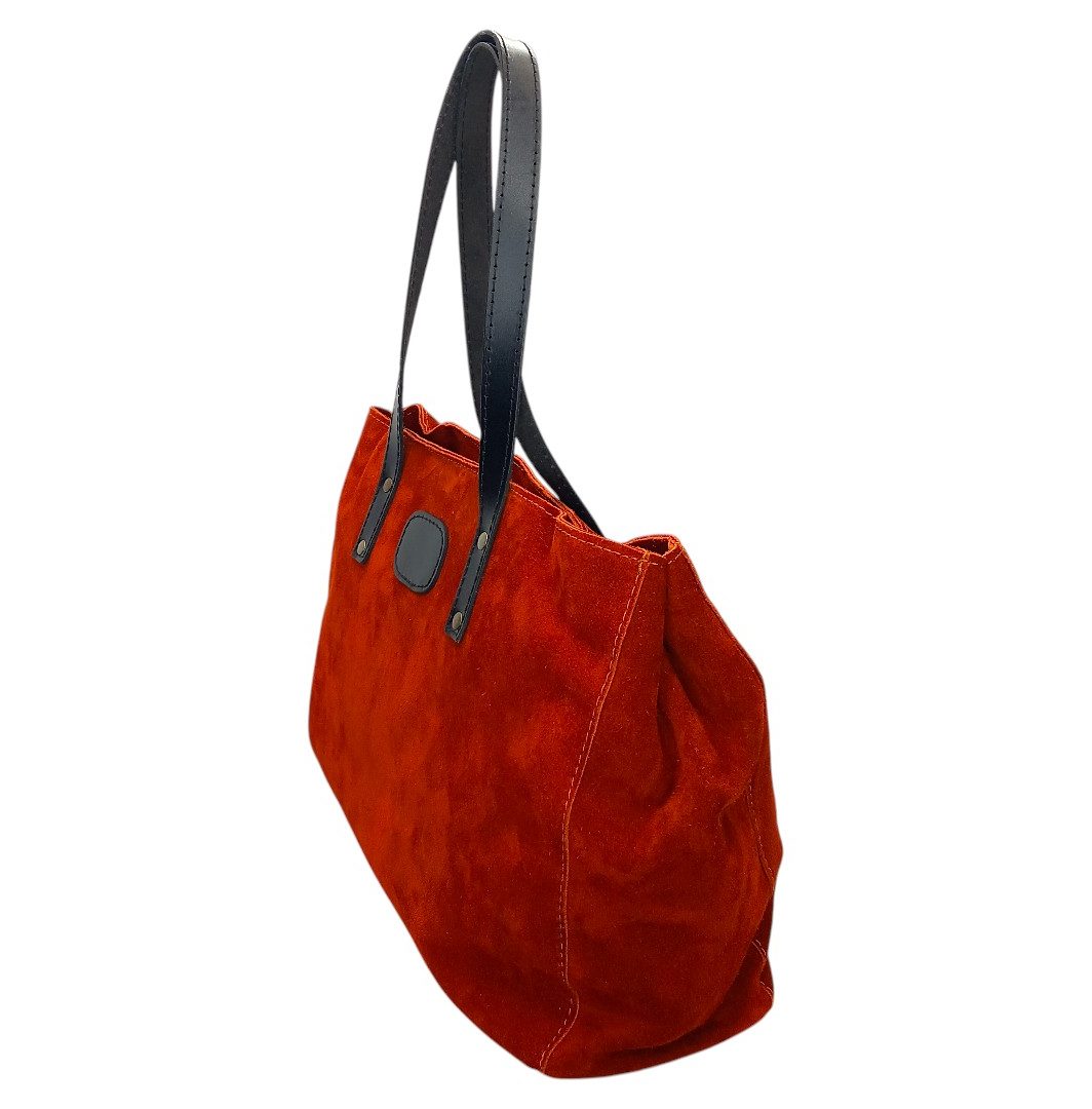 Terracotta δερμάτινη shopper τσάντα LENA από γνήσιο καστόρι