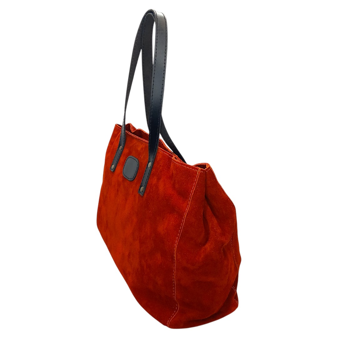 Terracotta δερμάτινη shopper τσάντα LENA από γνήσιο καστόρι