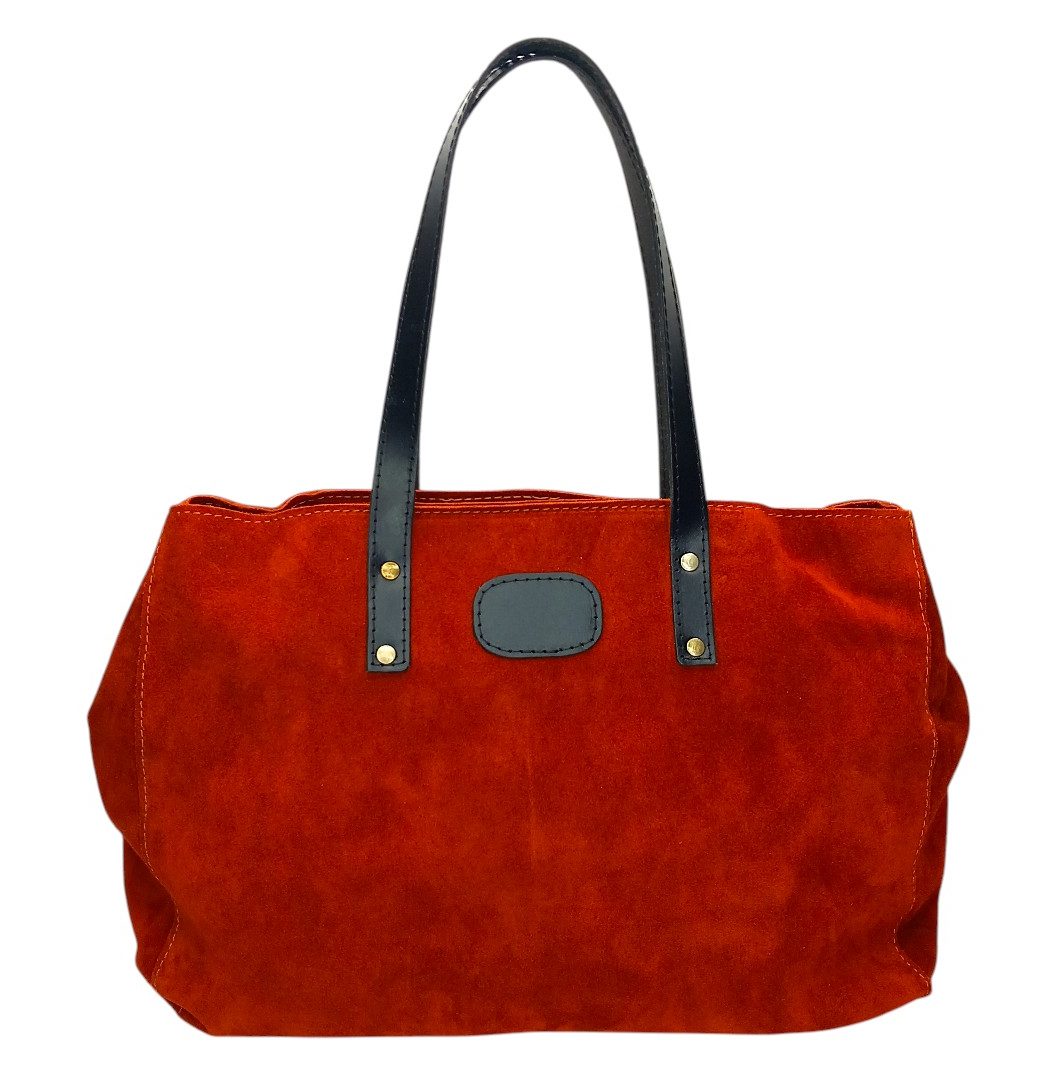 Terracotta leather shopper bag LENA made of genuine suede