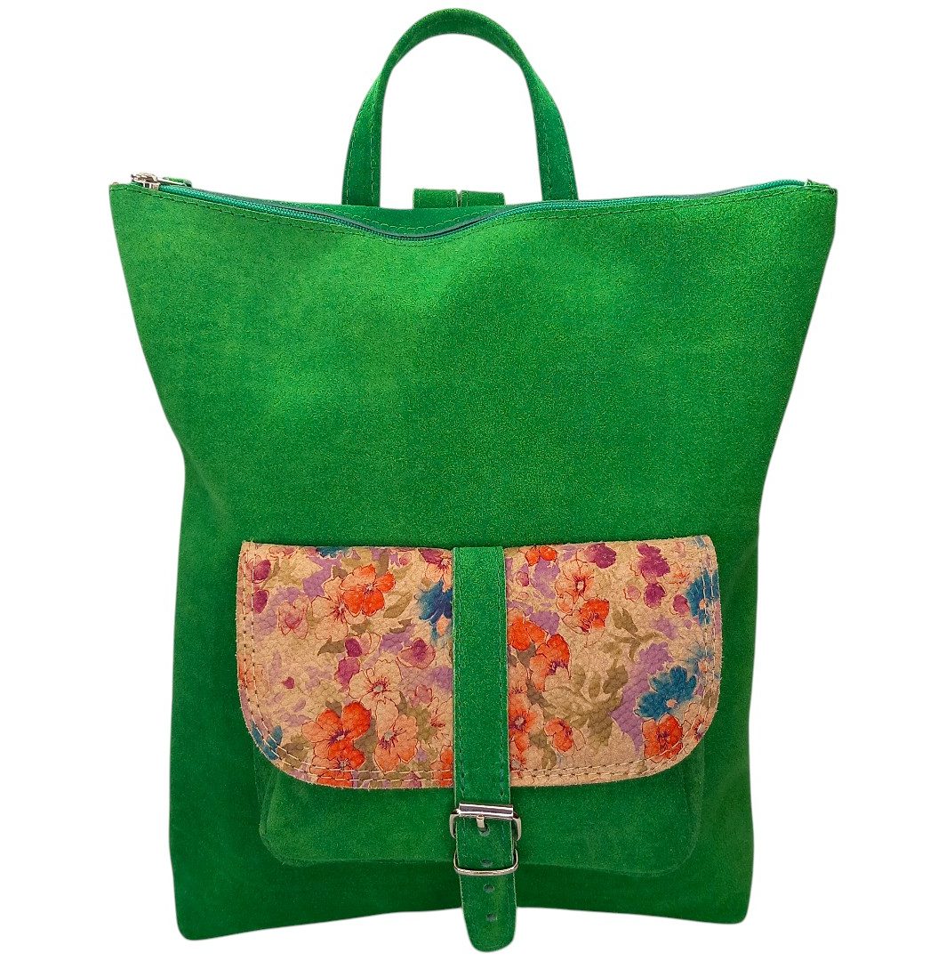 Green TERRA leather backpack made of genuine suede