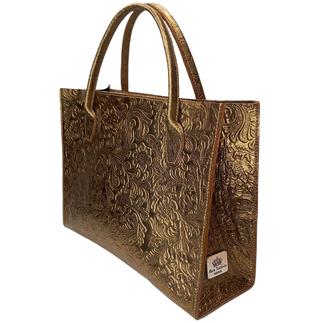 Metallic bronze δερμάτινη τσάντα NOVA από ανάγλυφο δέρμα