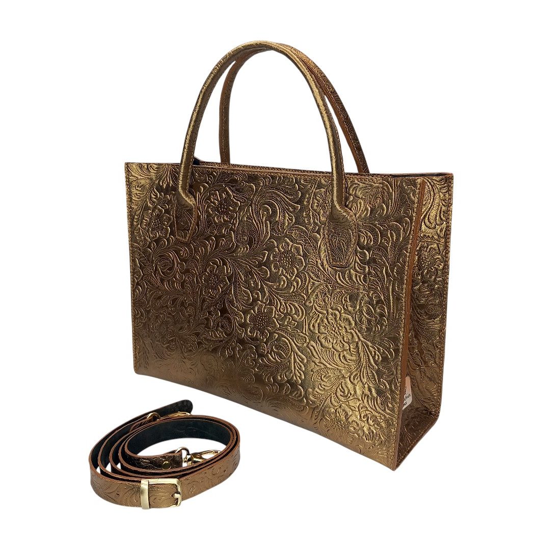 Metallic bronze NOVA leather bag made of embossed leather