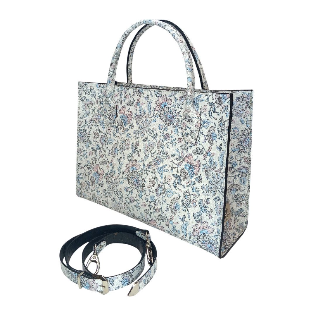 Floral mosaic tote τσάντα NOVA σε λευκό και παστέλ αποχρώσεις