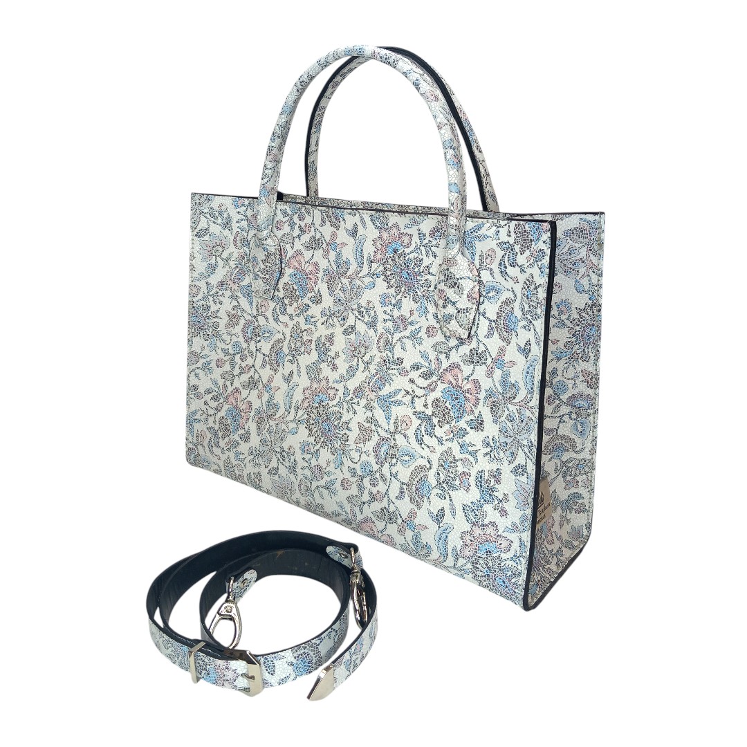 Floral mosaic tote bag NOVA in white and pastel shades