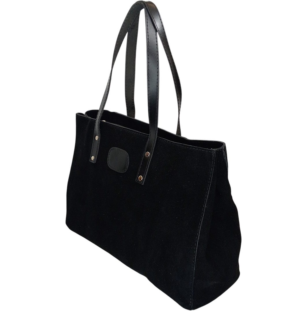 Μαύρη δερμάτινη shopper τσάντα LENA από γνήσιο καστόρι