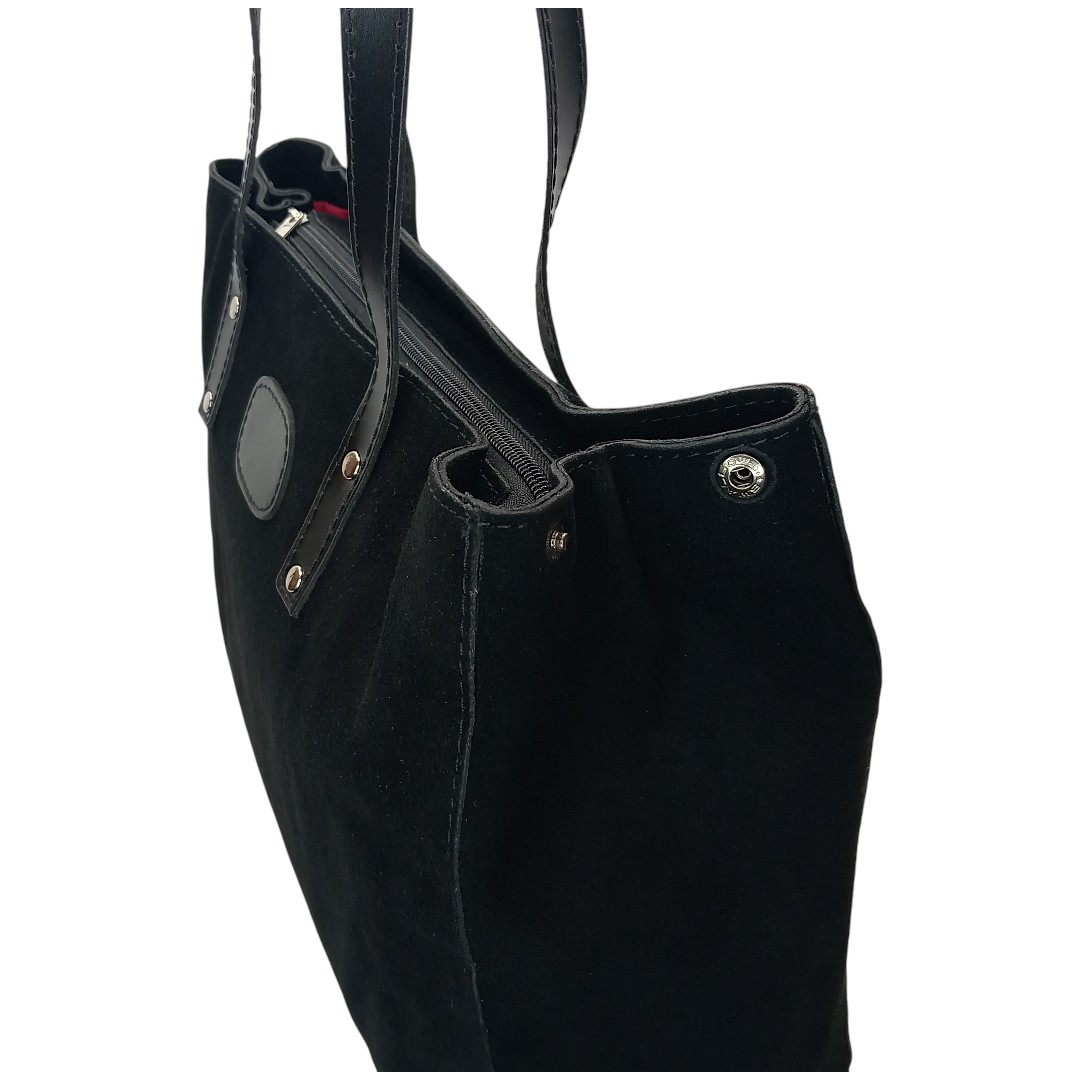 Μαύρη δερμάτινη shopper τσάντα LENA από γνήσιο καστόρι