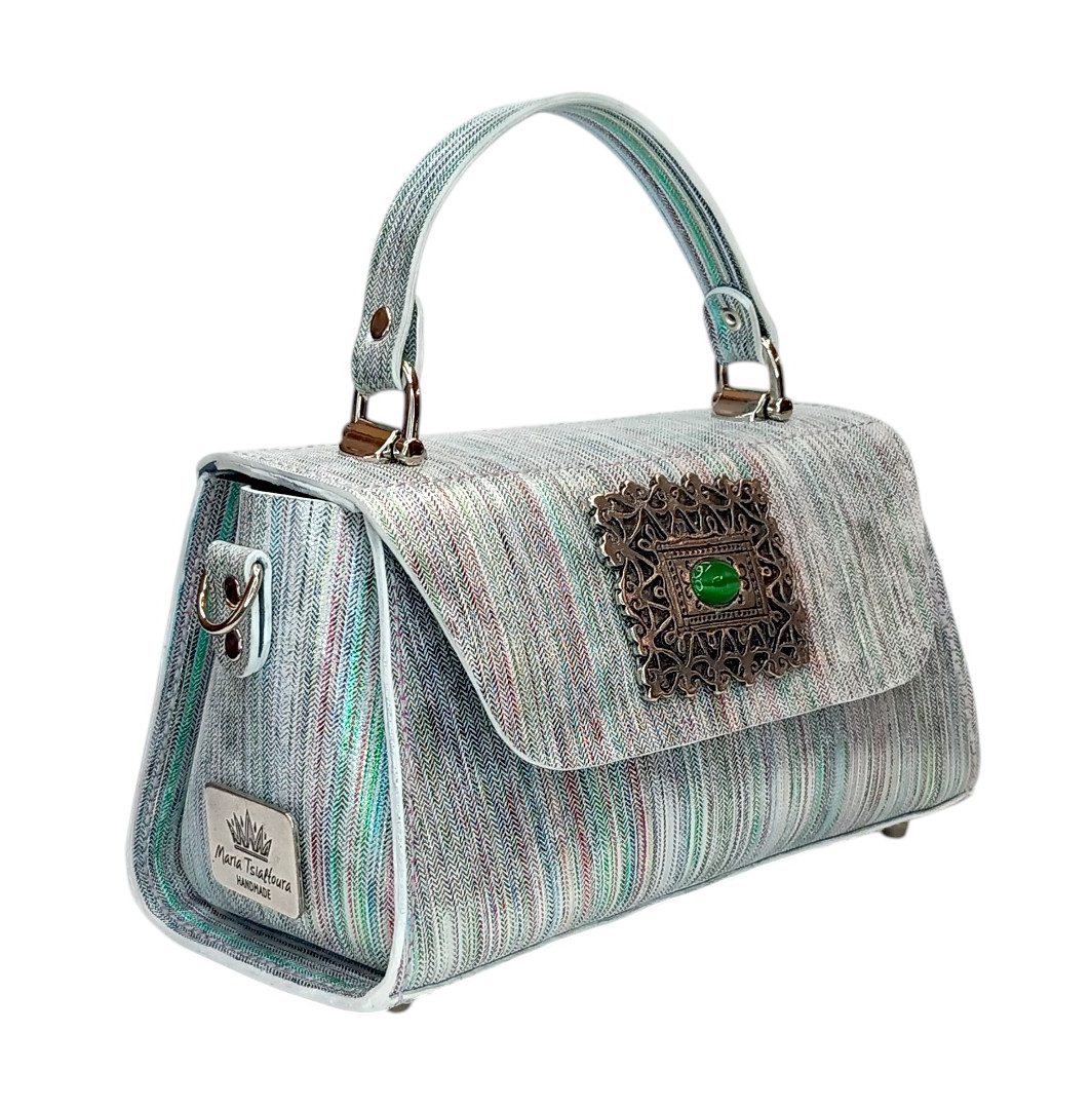 Metallic δερμάτινη τσάντα CLARA με multicolor striped σχέδιο