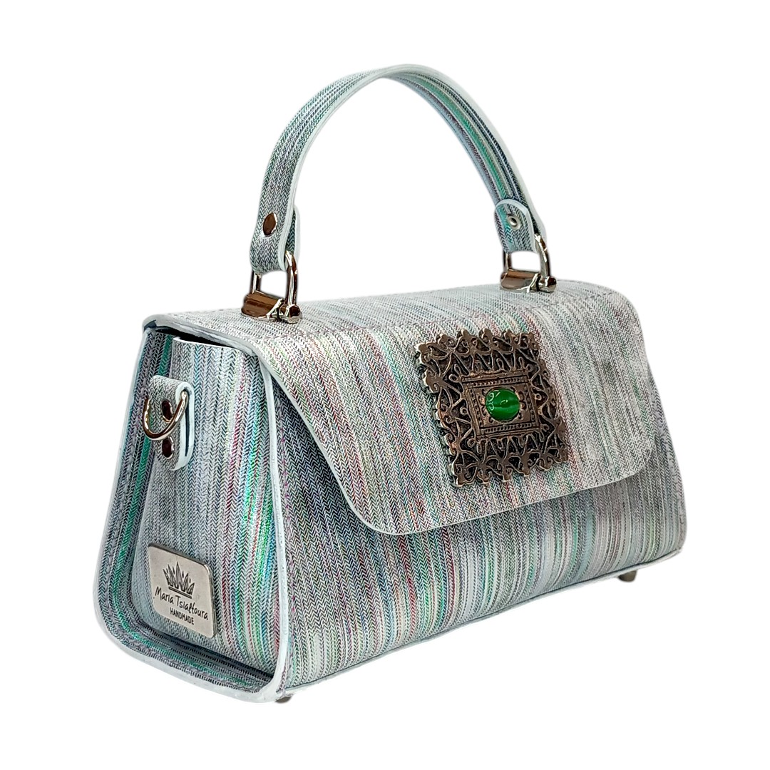 Metallic δερμάτινη τσάντα CLARA με multicolor striped σχέδιο