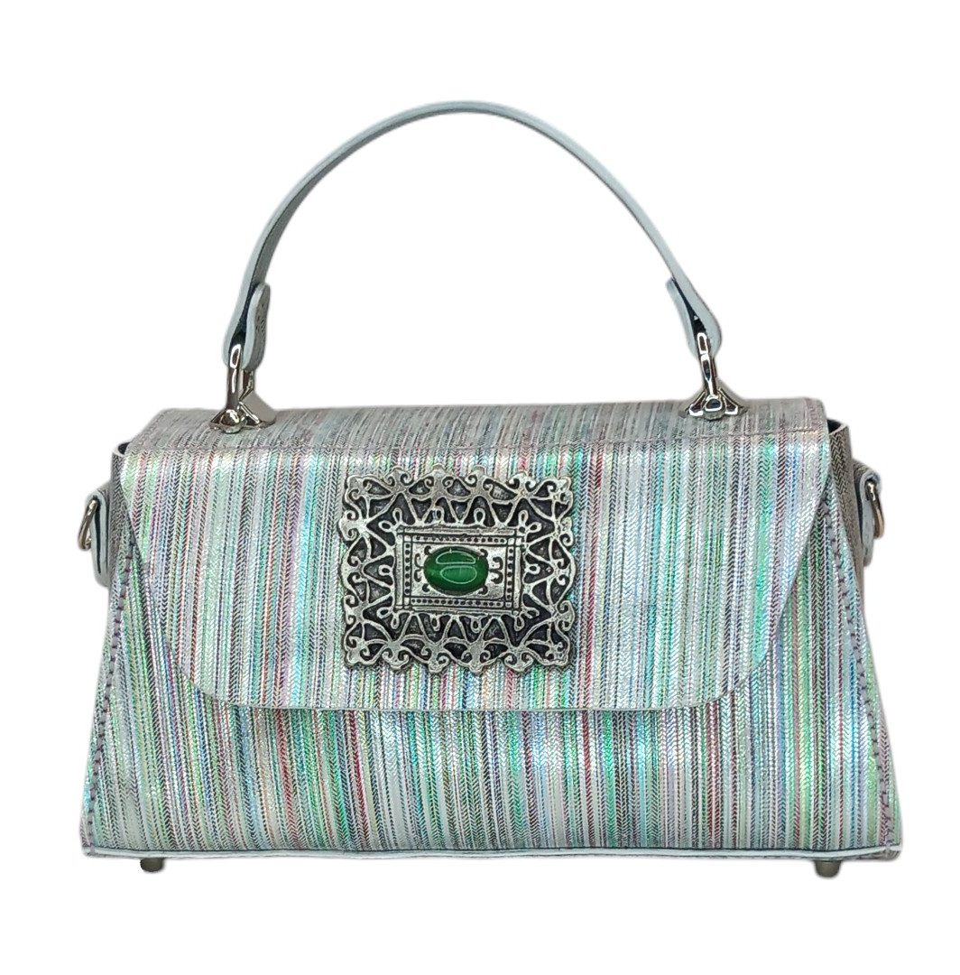 Metallic δερμάτινη τσάντα CLARA με multicolor striped σχέδιο