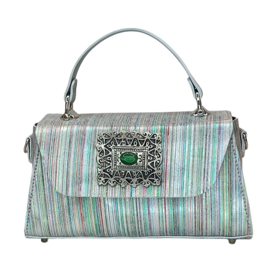 Metallic δερμάτινη τσάντα CLARA με multicolor striped σχέδιο