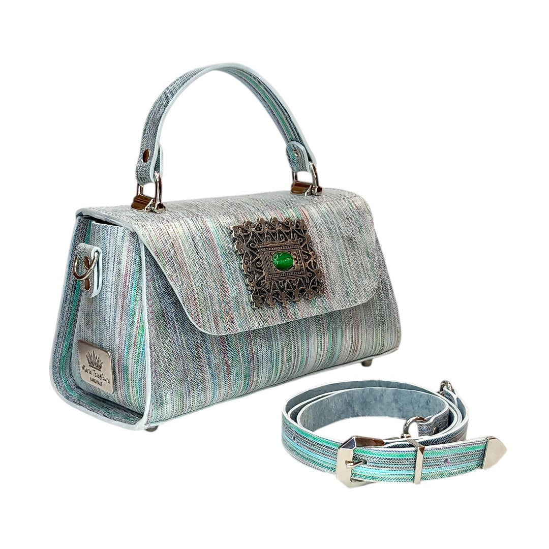 Metallic δερμάτινη τσάντα CLARA με multicolor striped σχέδιο