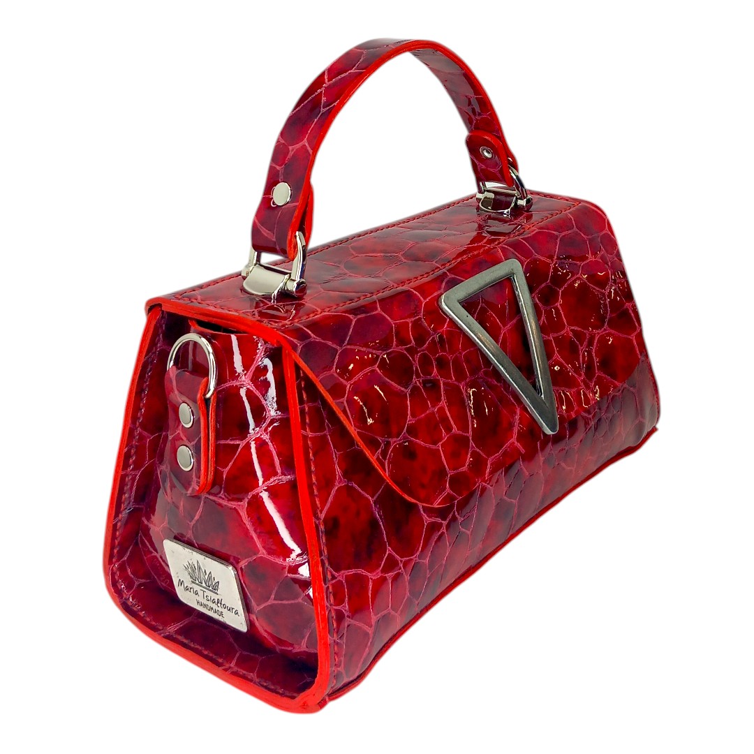 CLARA red leather bag with croco print