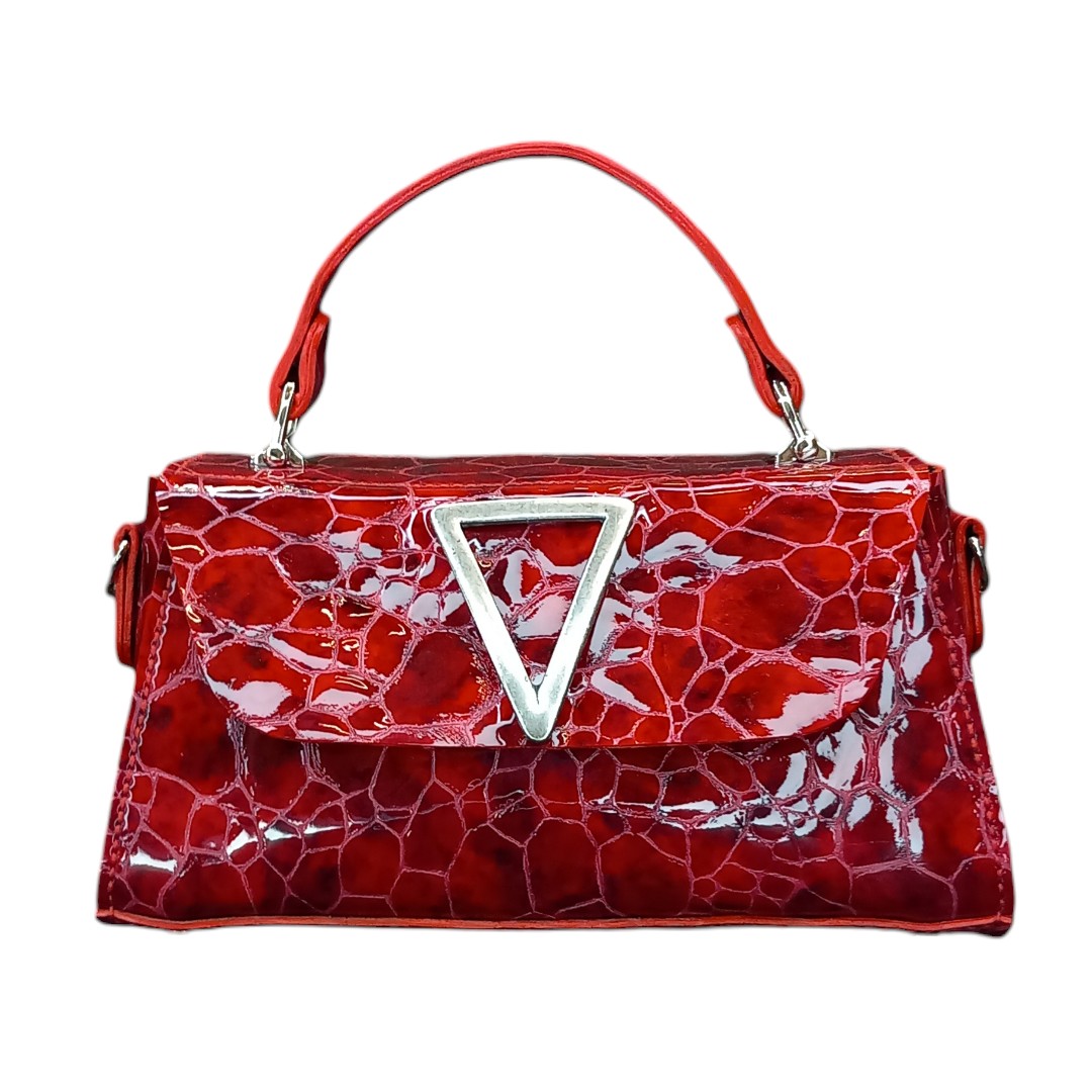 Red croco leather bag CLARA with handle