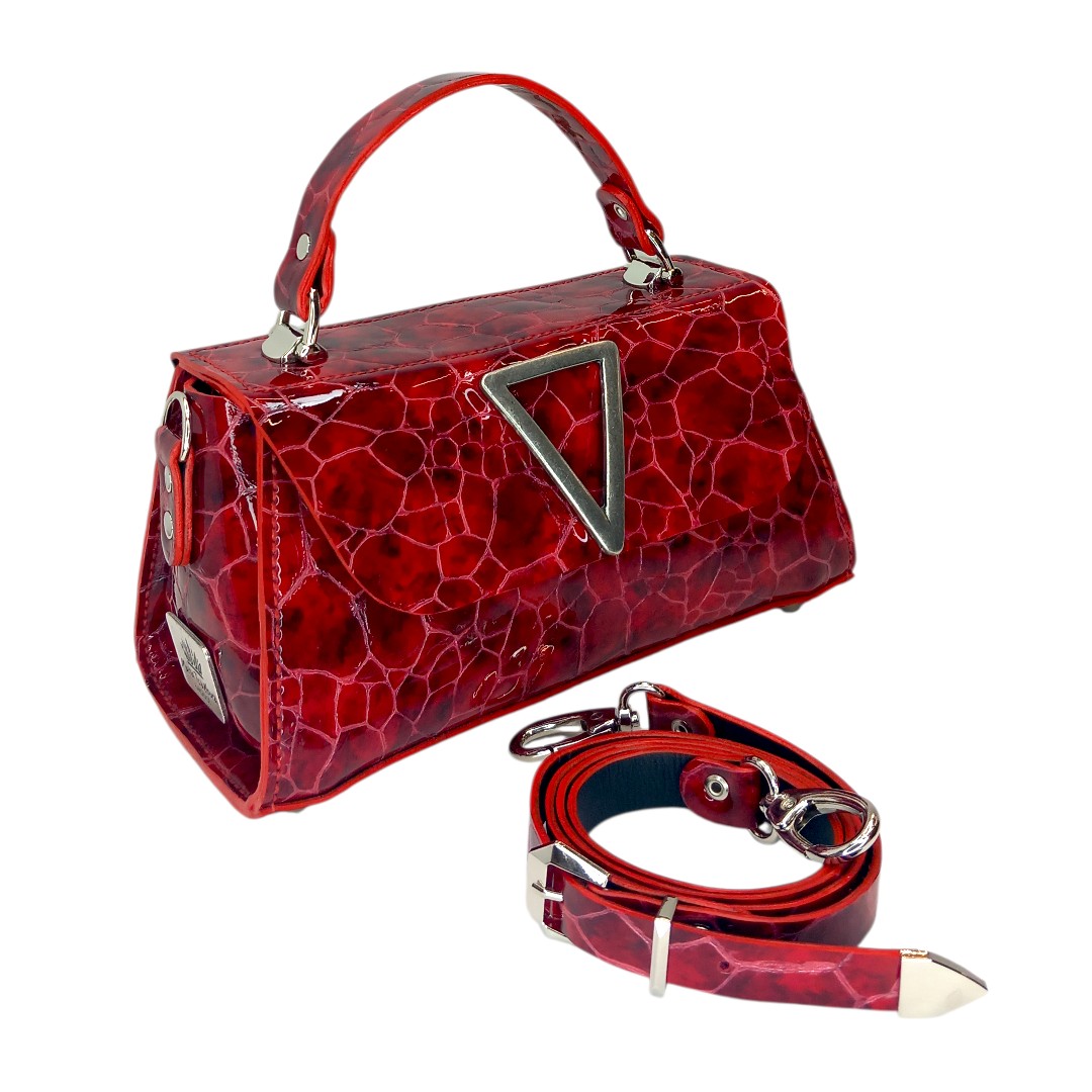 CLARA handmade red croco print top handle bag