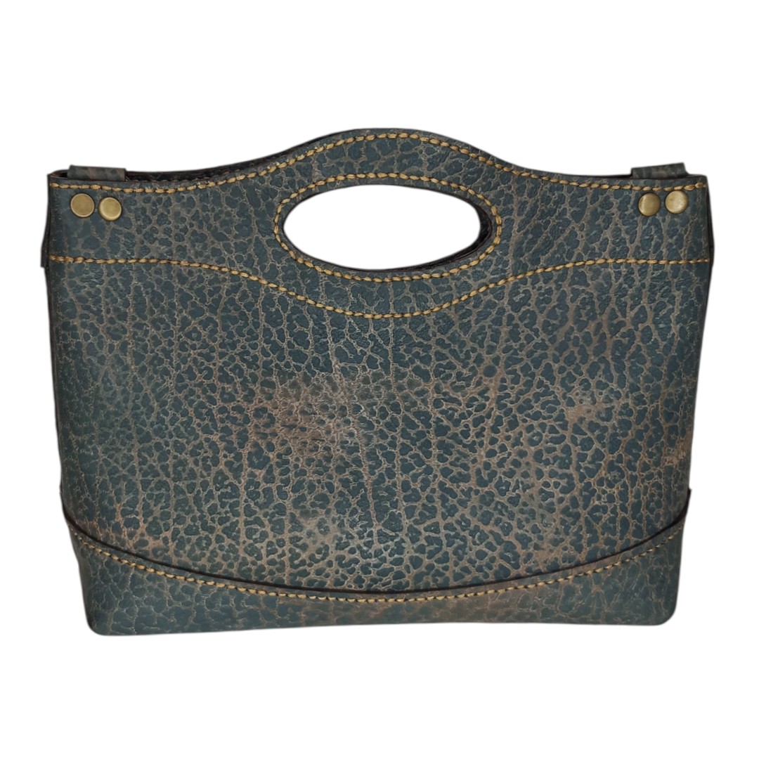 MARA animal print bag χειροποίητη δερμάτινη τσάντα γκρι μπλε με κρακελέ λεπτομέρειες