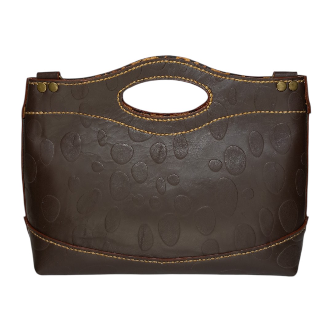 MARA leopard bag χειροποίητη δερμάτινη τσάντα σε σοκολατί χρώμα με leopard print