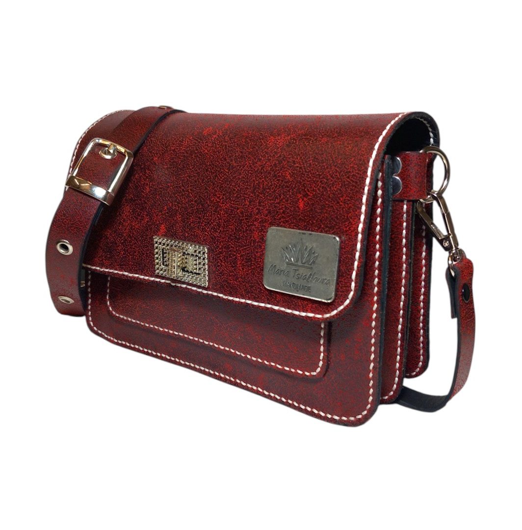 NOA χειροποίητη δερμάτινη crossbody bag Burgundy με craquelé φινίρισμα