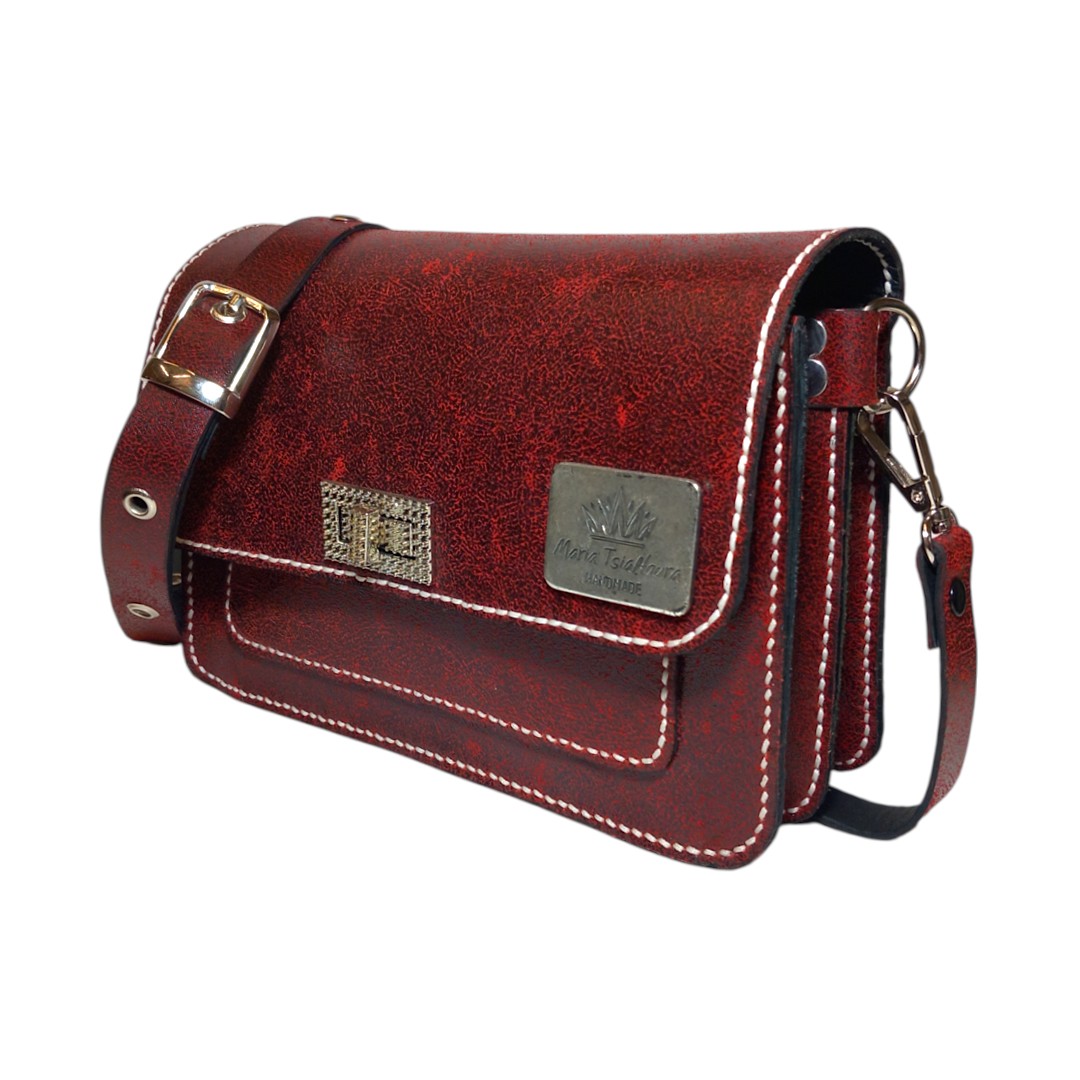 NOA χειροποίητη δερμάτινη crossbody bag Burgundy με craquelé φινίρισμα
