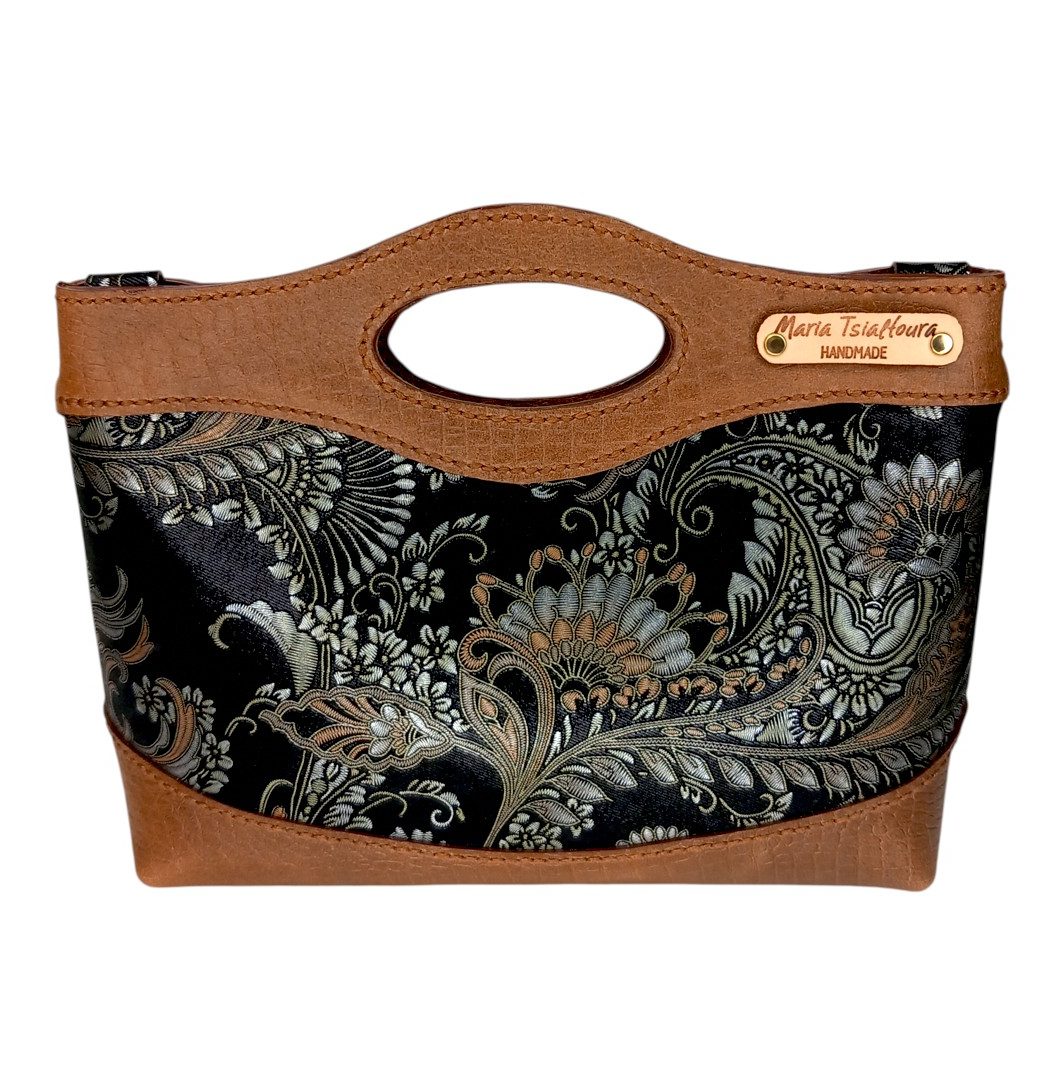 Χειροποίητη δερμάτινη τσάντα MARA Baroque Bronze με ταμπά croco λεπτομέρειες και χρυσή αλυσίδα